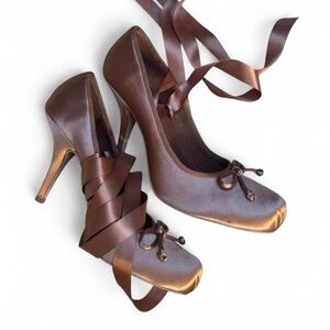 Jeffery Campbell Pink Satin Ballet Ribbon Tie High Heels